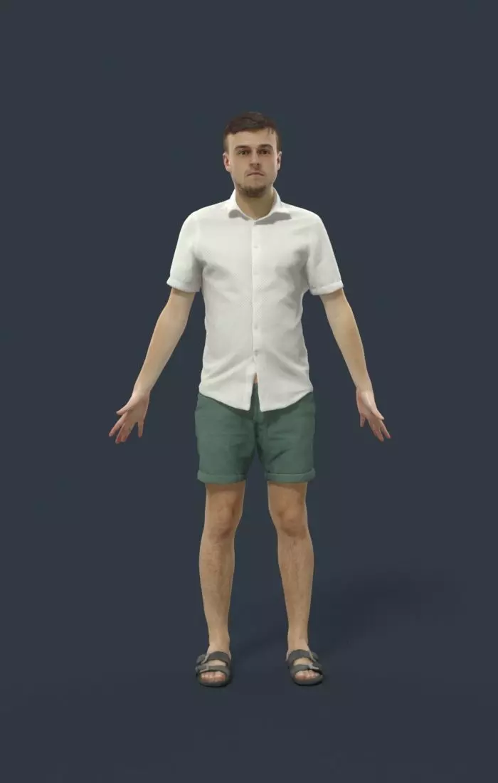 Animated Casual Man Summer in Shorts - A-pose - Veracity Low-poly 3D model_0