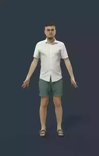 Animated Casual Man Summer in Shorts - A-pose - Veracity Low-poly 3D model