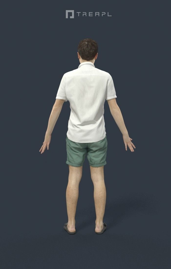 Animated Casual Man Summer in Shorts - A-pose - Veracity Low-poly 3D model_4