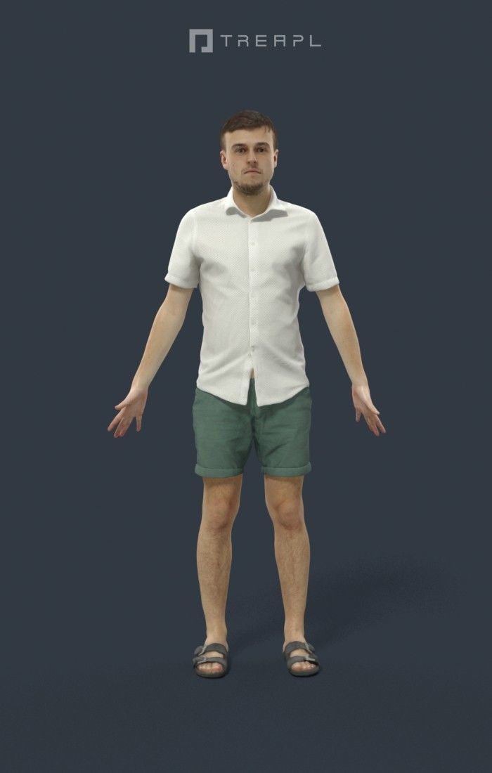Animated Casual Man Summer in Shorts - A-pose - Veracity Low-poly 3D model_1