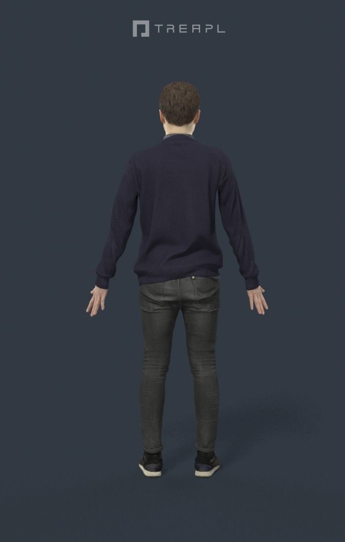 Animated Casual Man in Jeans - A-pose - Veracity Low-poly 3D model_4