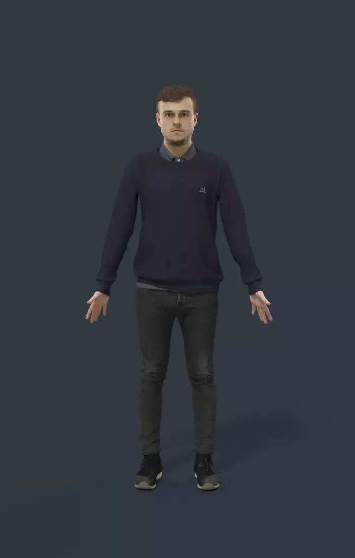 Animated Casual Man in Jeans - A-pose - Veracity Low-poly 3D model_0