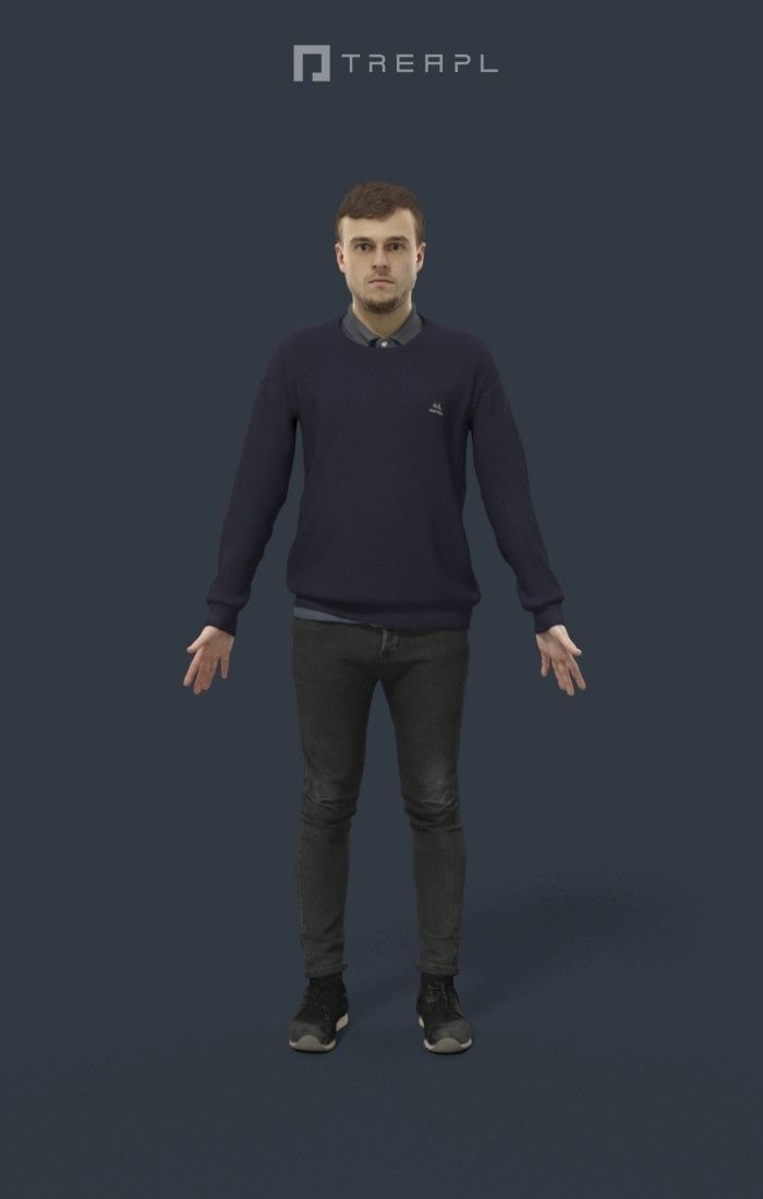 Animated Casual Man in Jeans - A-pose - Veracity Low-poly 3D model_1
