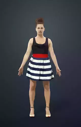Animated Casual Woman in a dress - A-pose - Yearn Low-poly 3D model