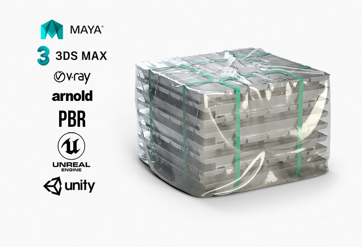 Aluminium Zinc Nickel Silver Titan Steel ingot 11 3D model_1