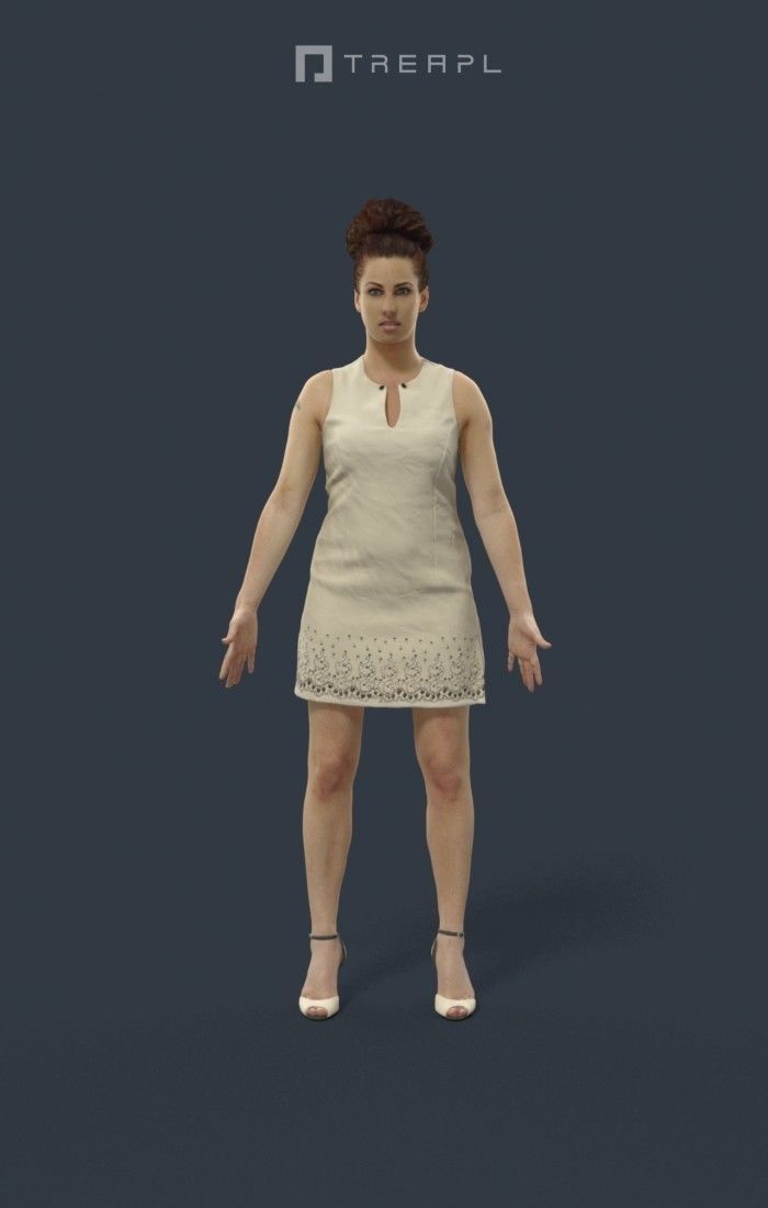 Animated Elegant Woman in a dress - A-pose - Yearn Low-poly 3D model_1