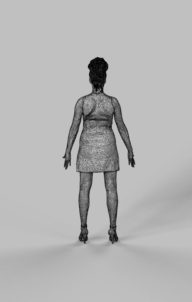 Animated Elegant Woman in a dress - A-pose - Yearn Low-poly 3D model_8