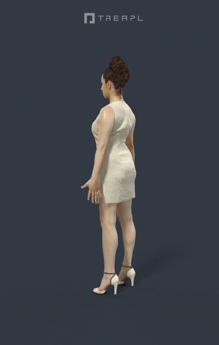 Animated Elegant Woman in a dress - A-pose - Yearn Low-poly 3D model_5
