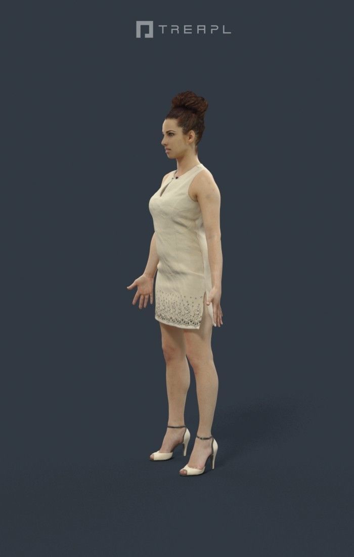 Animated Elegant Woman in a dress - A-pose - Yearn Low-poly 3D model_6