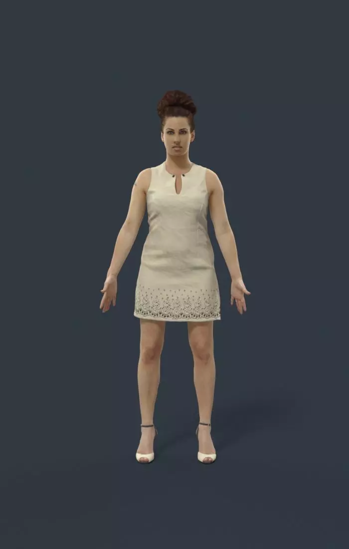 Animated Elegant Woman in a dress - A-pose - Yearn Low-poly 3D model_0