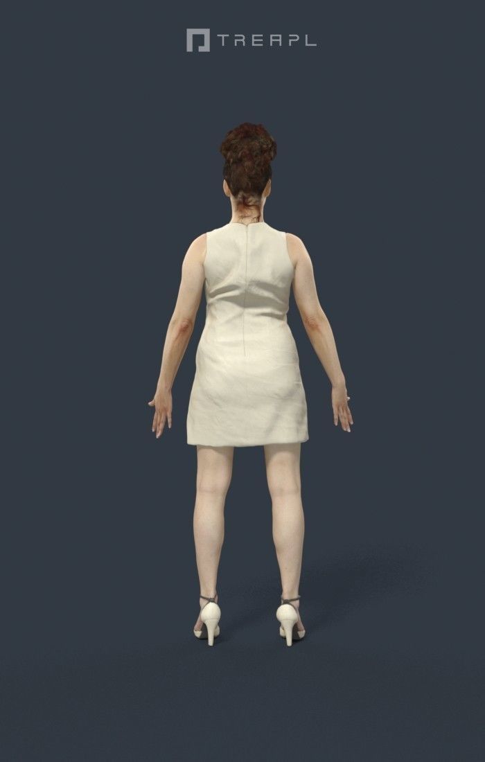 Animated Elegant Woman in a dress - A-pose - Yearn Low-poly 3D model_4