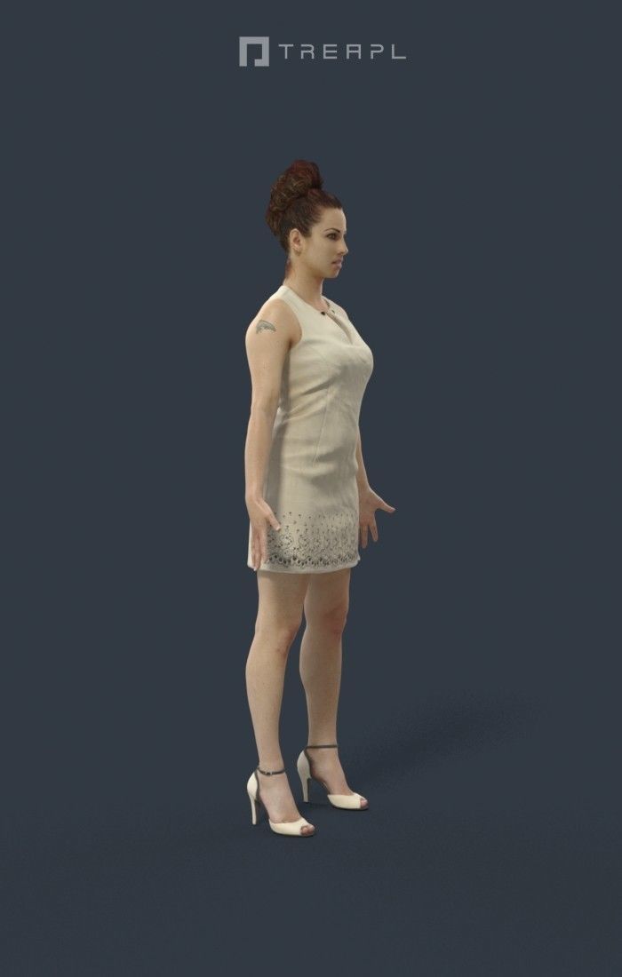 Animated Elegant Woman in a dress - A-pose - Yearn Low-poly 3D model_2