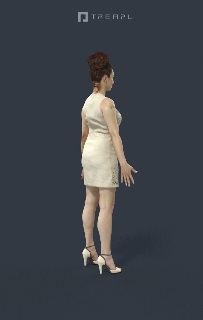 Animated Elegant Woman in a dress - A-pose - Yearn Low-poly 3D model_3