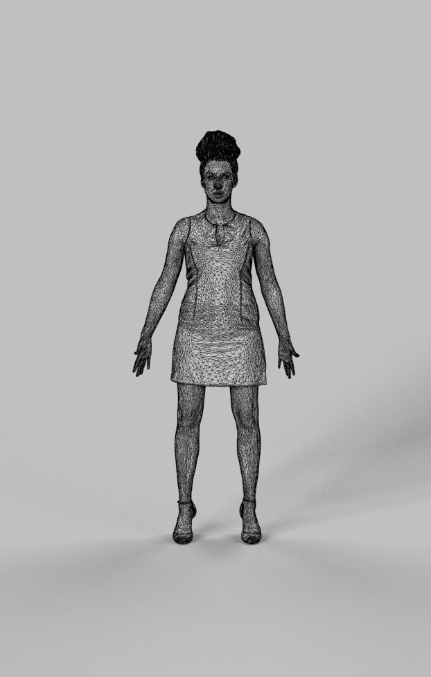 Animated Elegant Woman in a dress - A-pose - Yearn Low-poly 3D model_7
