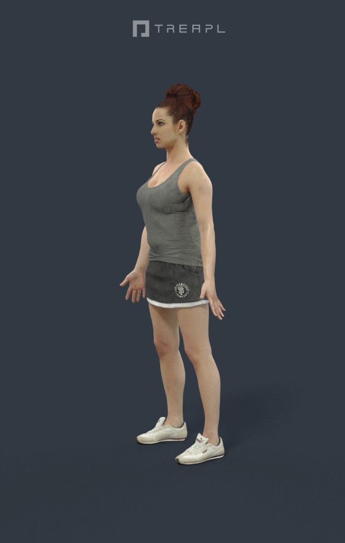 Animated Sports Woman in a skirt and tanktop - A-pose - Yearn Low-poly 3D model_6