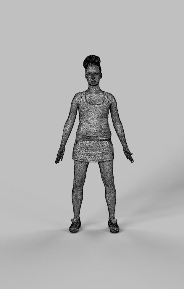 Animated Sports Woman in a skirt and tanktop - A-pose - Yearn Low-poly 3D model_7