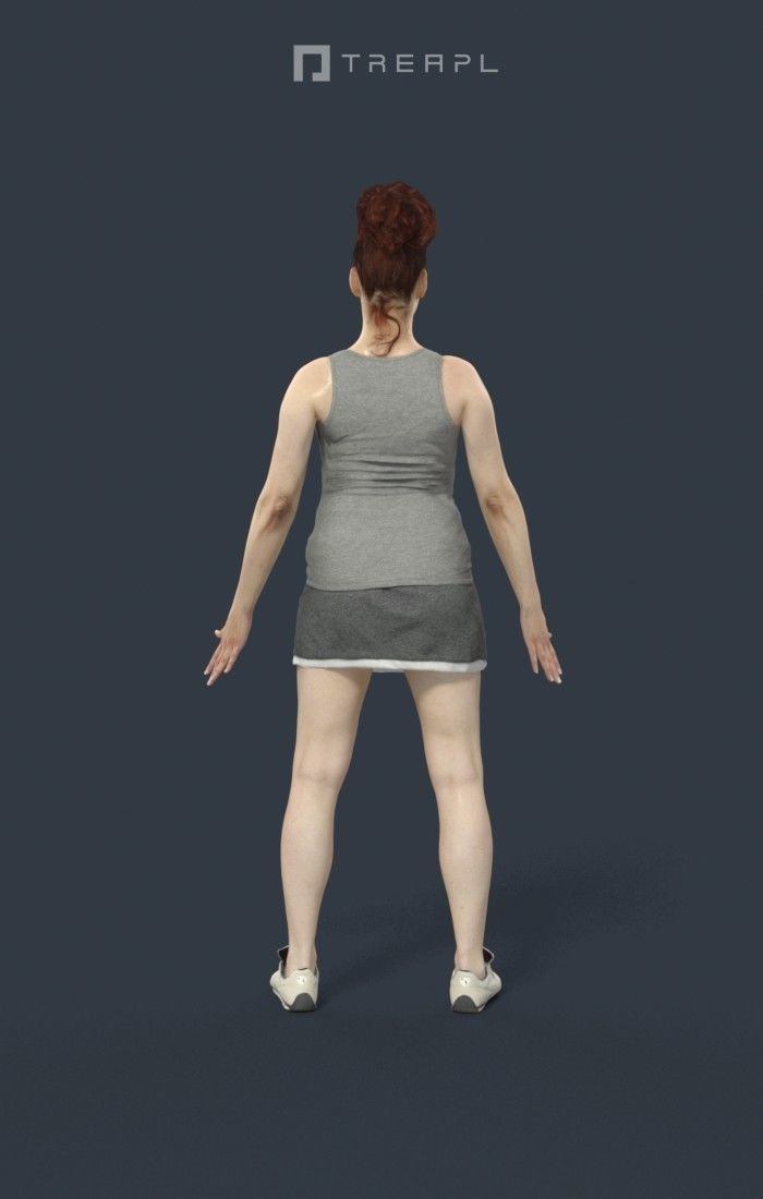 Animated Sports Woman in a skirt and tanktop - A-pose - Yearn Low-poly 3D model_4