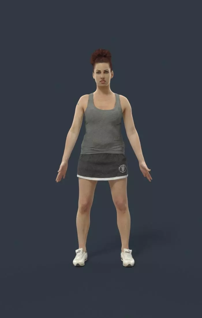 Animated Sports Woman in a skirt and tanktop - A-pose - Yearn Low-poly 3D model_0