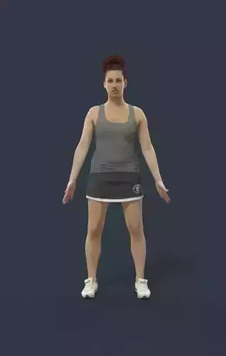 Animated Sports Woman in a skirt and tanktop - A-pose - Yearn Low-poly 3D model