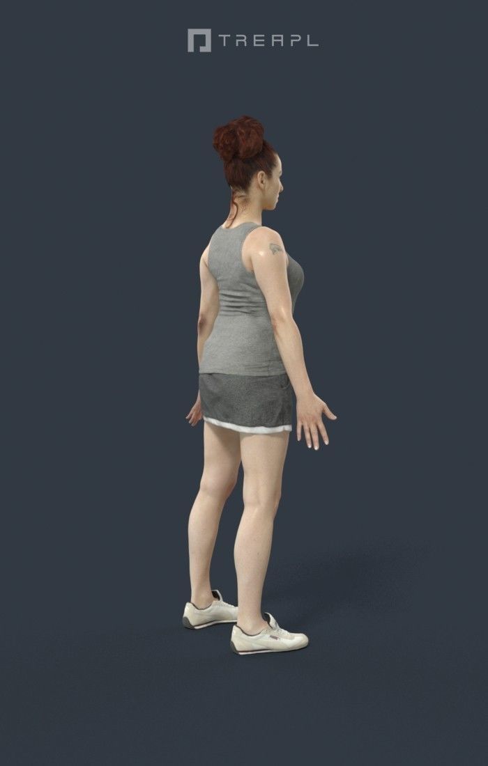 Animated Sports Woman in a skirt and tanktop - A-pose - Yearn Low-poly 3D model_3