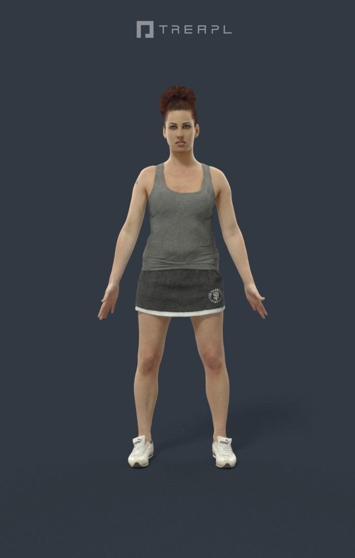 Animated Sports Woman in a skirt and tanktop - A-pose - Yearn Low-poly 3D model_1