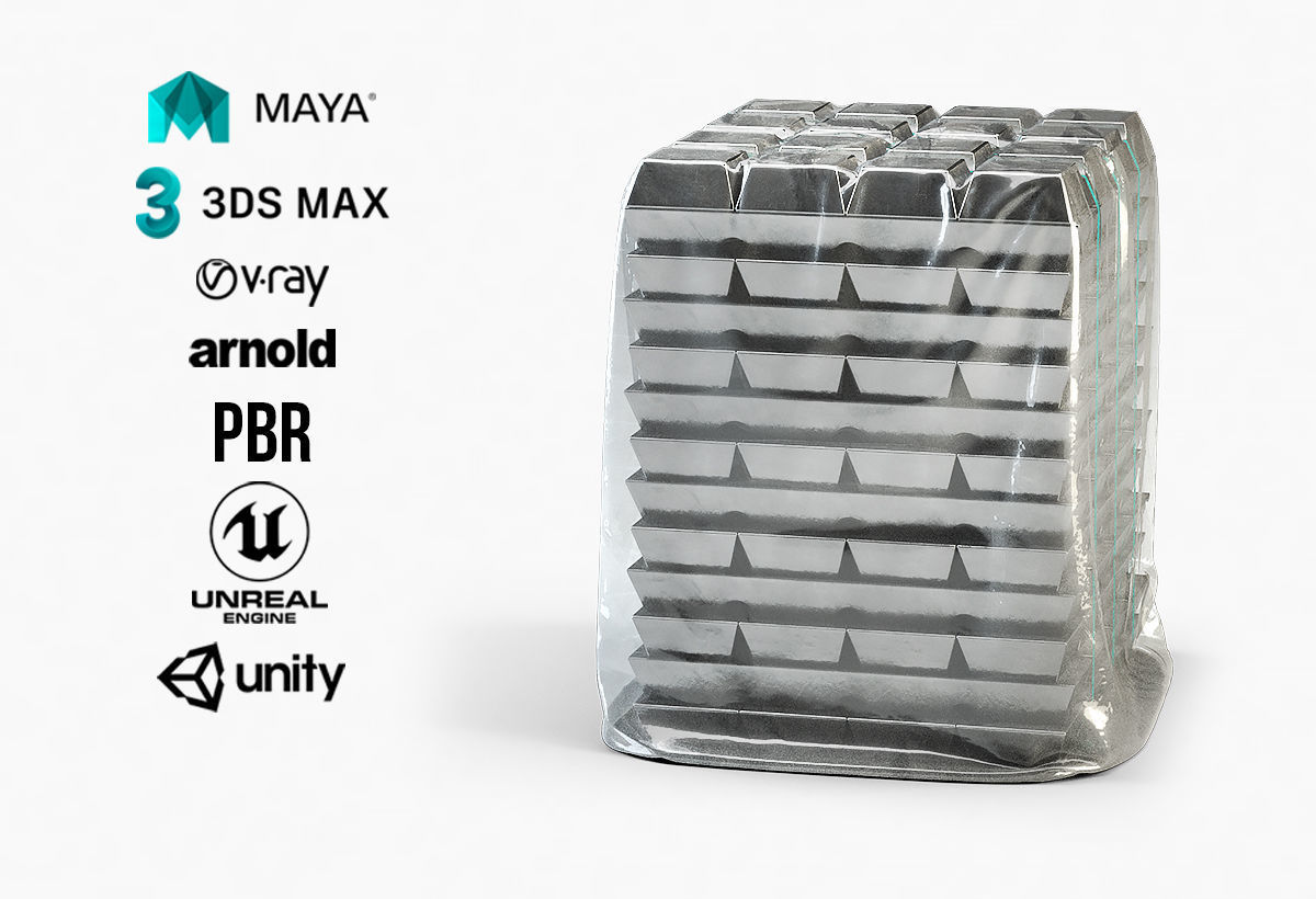 Aluminium Zinc Nickel Silver Titan Steel ingot 13 3D model_1