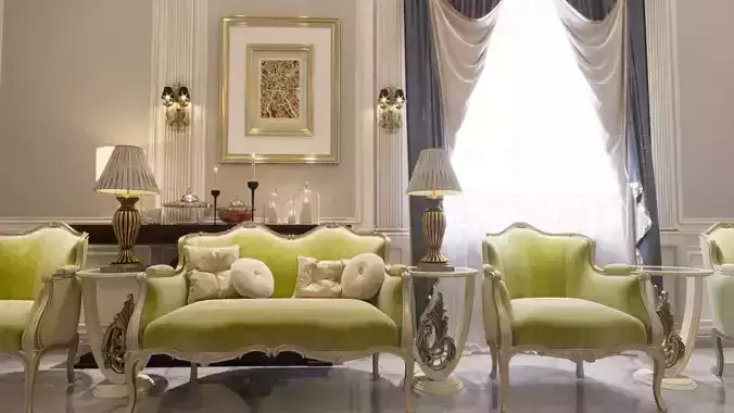 realistic chair sofa walls ceiling  3D model