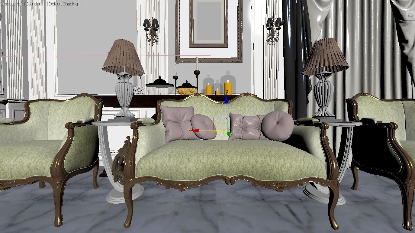 realistic chair sofa walls ceiling  3D model_5