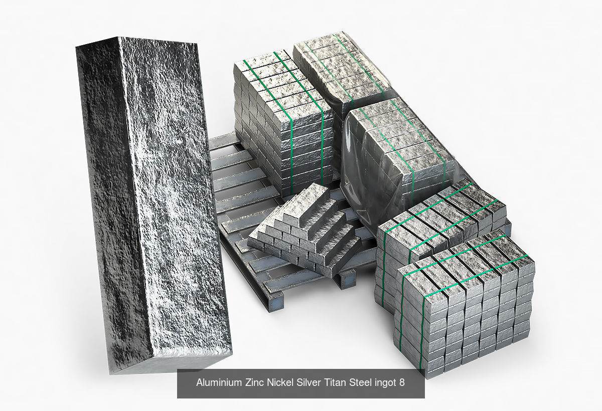 Aluminium Zinc Nickel Silver Titan Steel Copper ingots 3D Model Collection_8