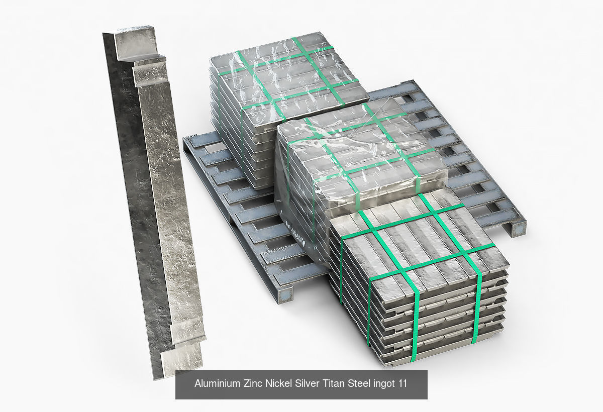 Aluminium Zinc Nickel Silver Titan Steel Copper ingots 3D Model Collection_11