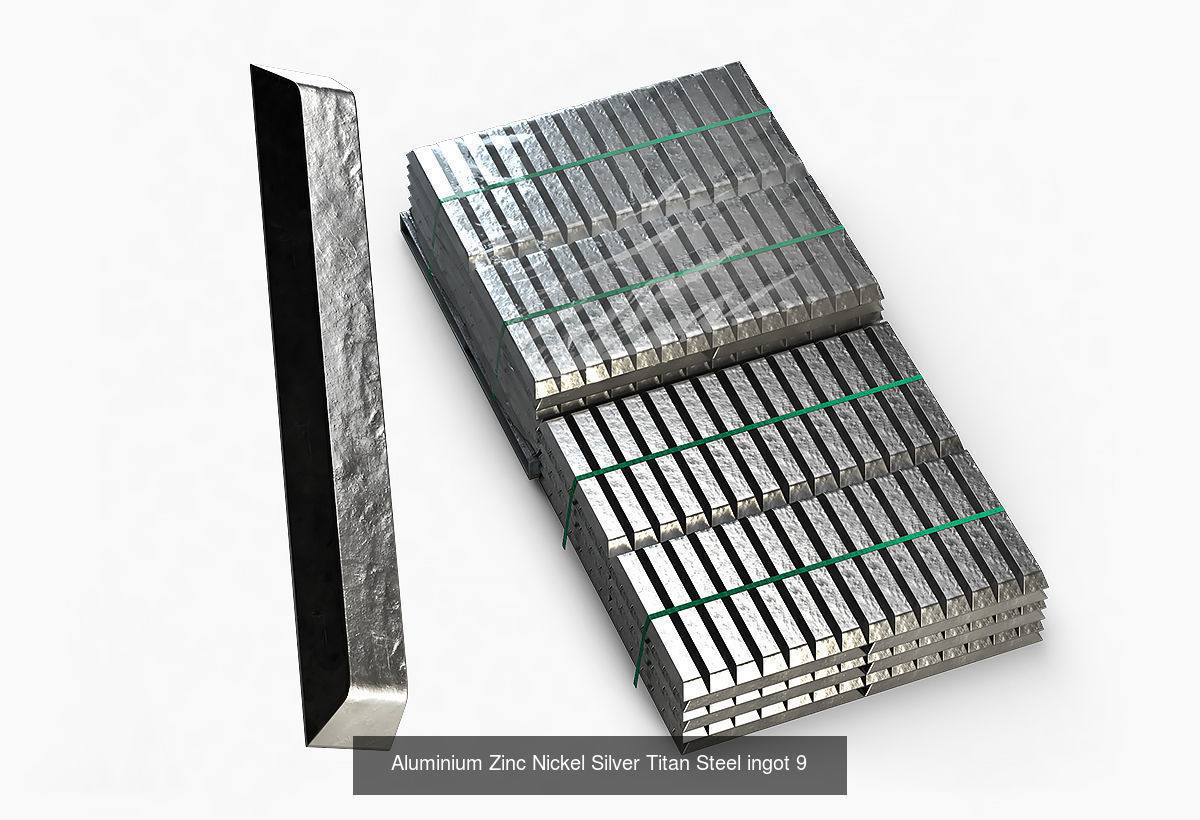 Aluminium Zinc Nickel Silver Titan Steel Copper ingots 3D Model Collection_9