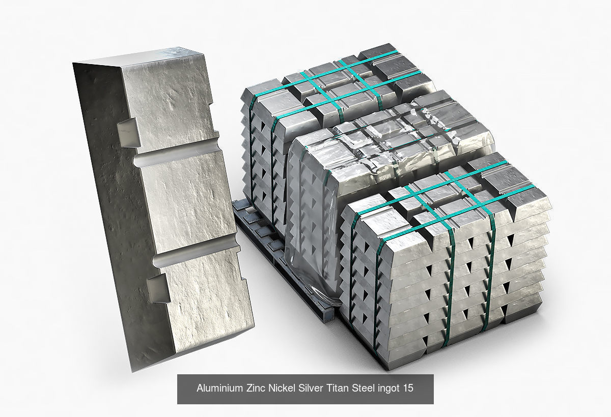 Aluminium Zinc Nickel Silver Titan Steel Copper ingots 3D Model Collection_15