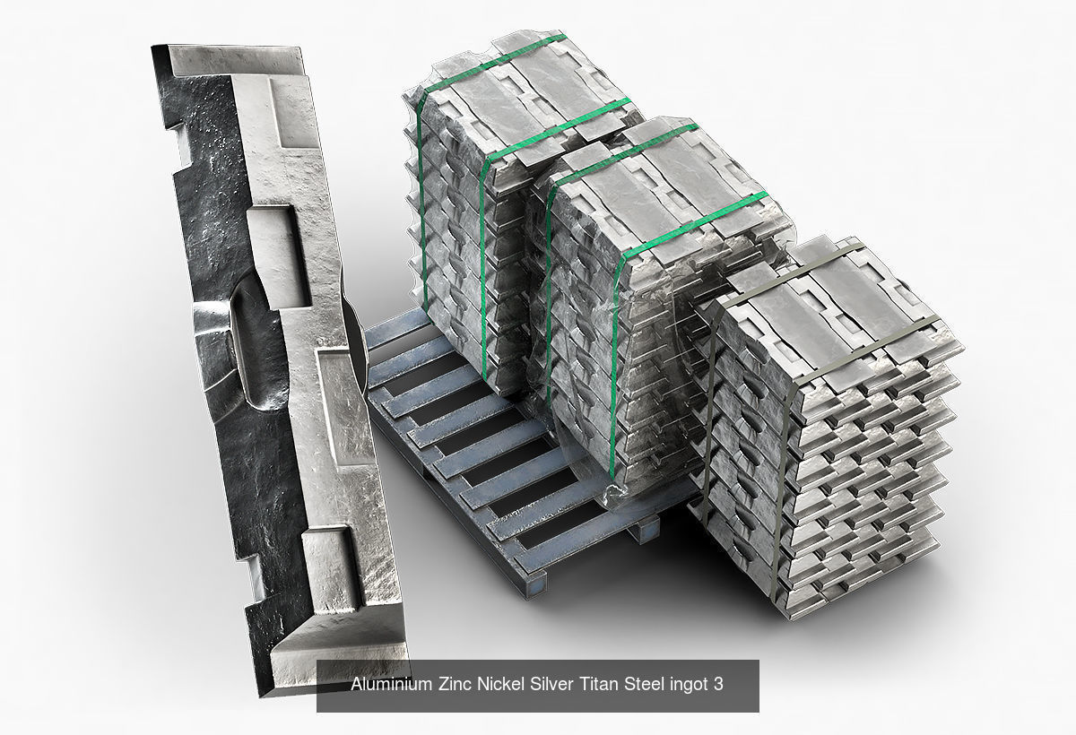 Aluminium Zinc Nickel Silver Titan Steel Copper ingots 3D Model Collection_3