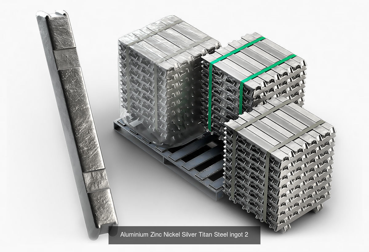 Aluminium Zinc Nickel Silver Titan Steel Copper ingots 3D Model Collection_2