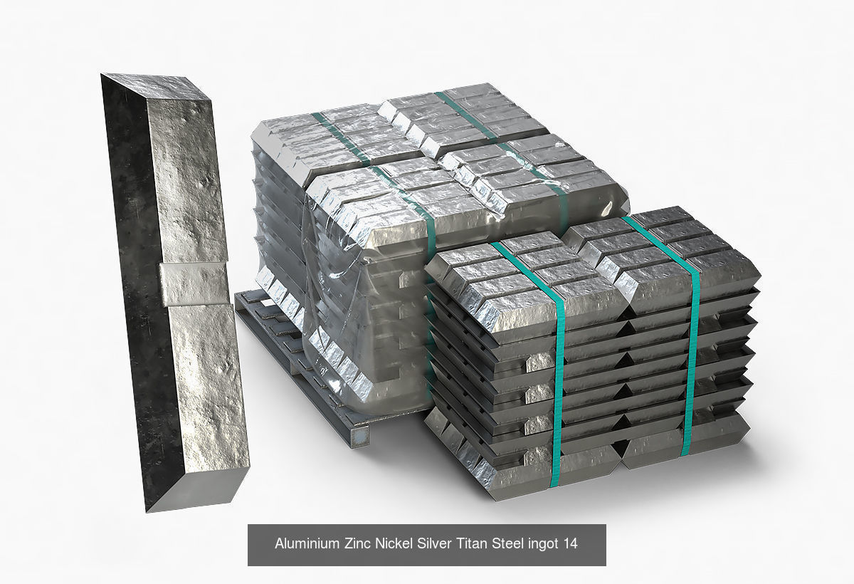 Aluminium Zinc Nickel Silver Titan Steel Copper ingots 3D Model Collection_14