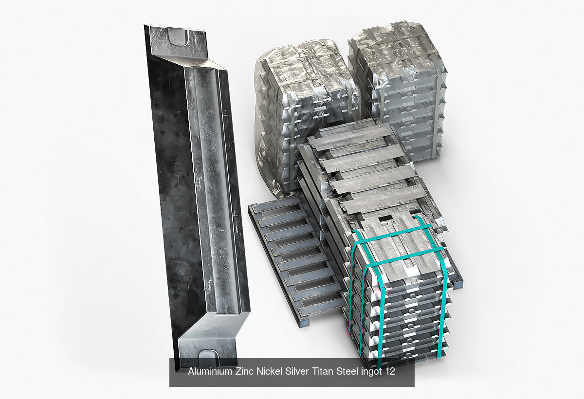 Aluminium Zinc Nickel Silver Titan Steel Copper ingots 3D Model Collection_12