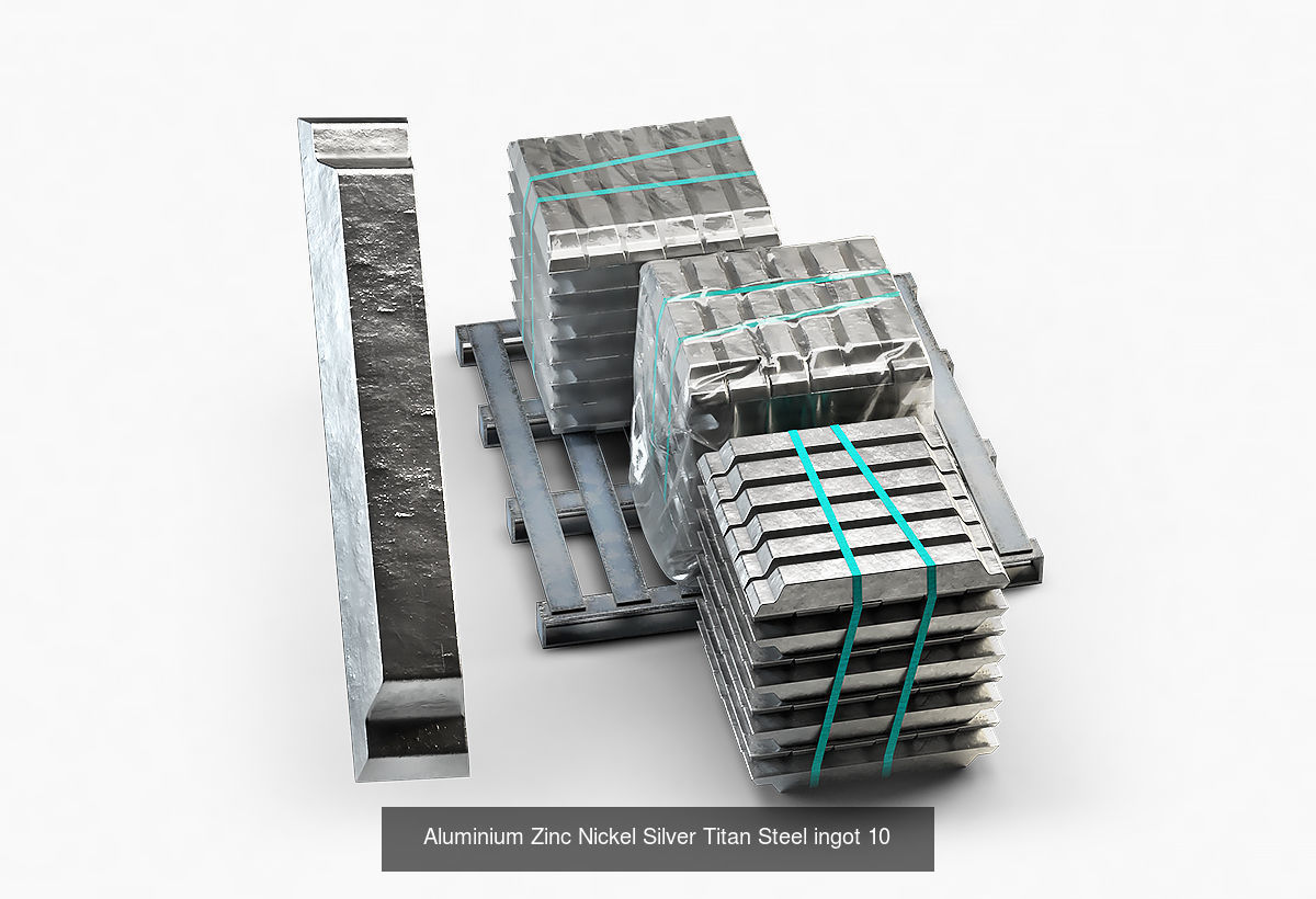 Aluminium Zinc Nickel Silver Titan Steel Copper ingots 3D Model Collection_10