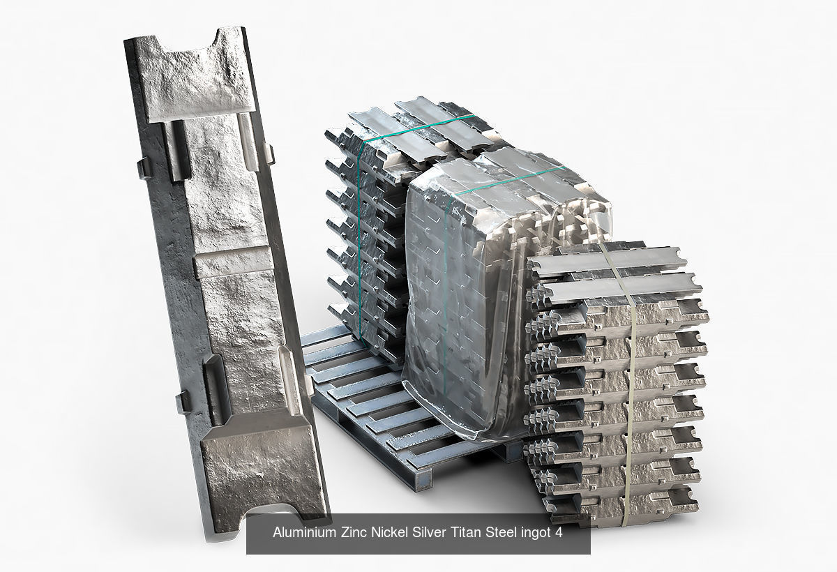 Aluminium Zinc Nickel Silver Titan Steel Copper ingots 3D Model Collection_4