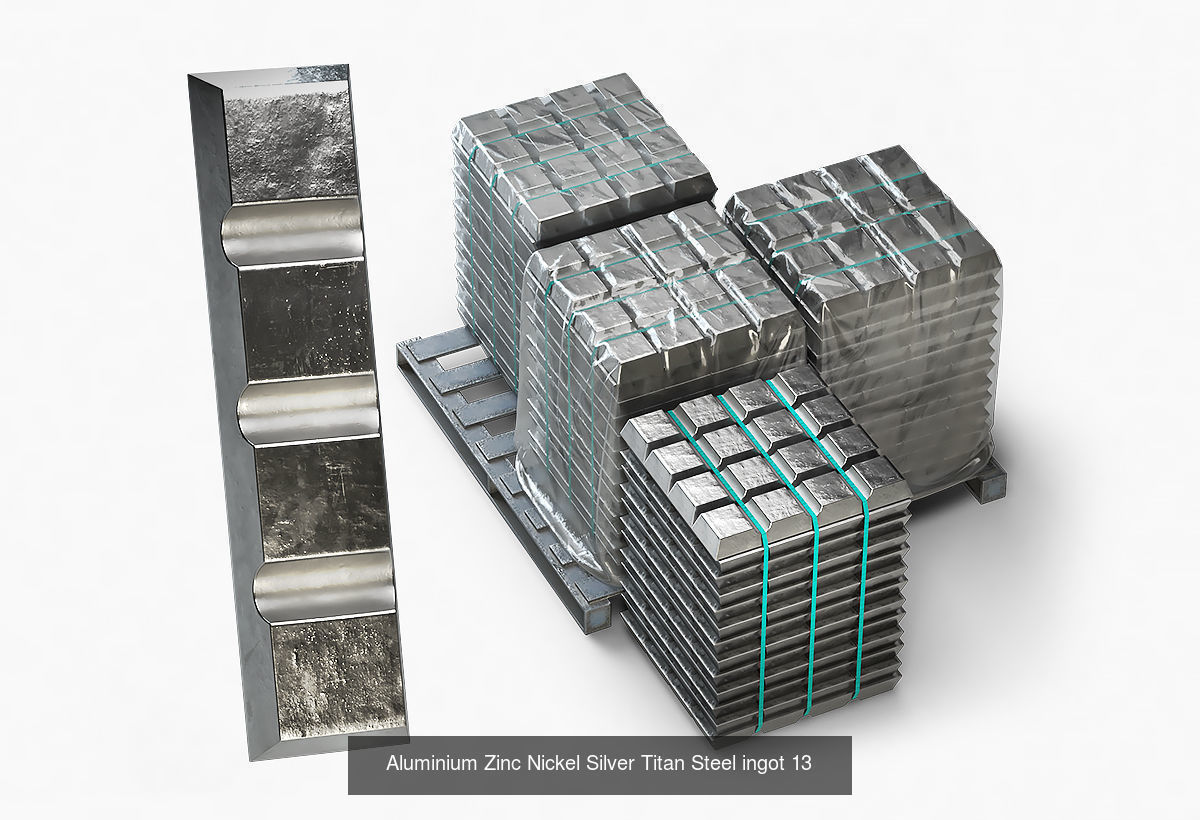 Aluminium Zinc Nickel Silver Titan Steel Copper ingots 3D Model Collection_13