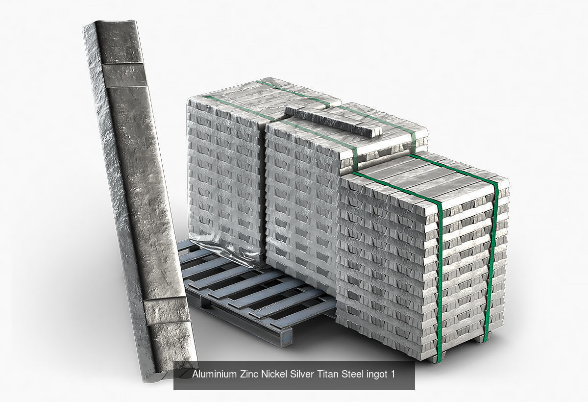 Aluminium Zinc Nickel Silver Titan Steel Copper ingots 3D Model Collection_1