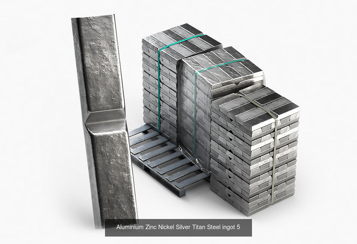 Aluminium Zinc Nickel Silver Titan Steel Copper ingots 3D Model Collection_5