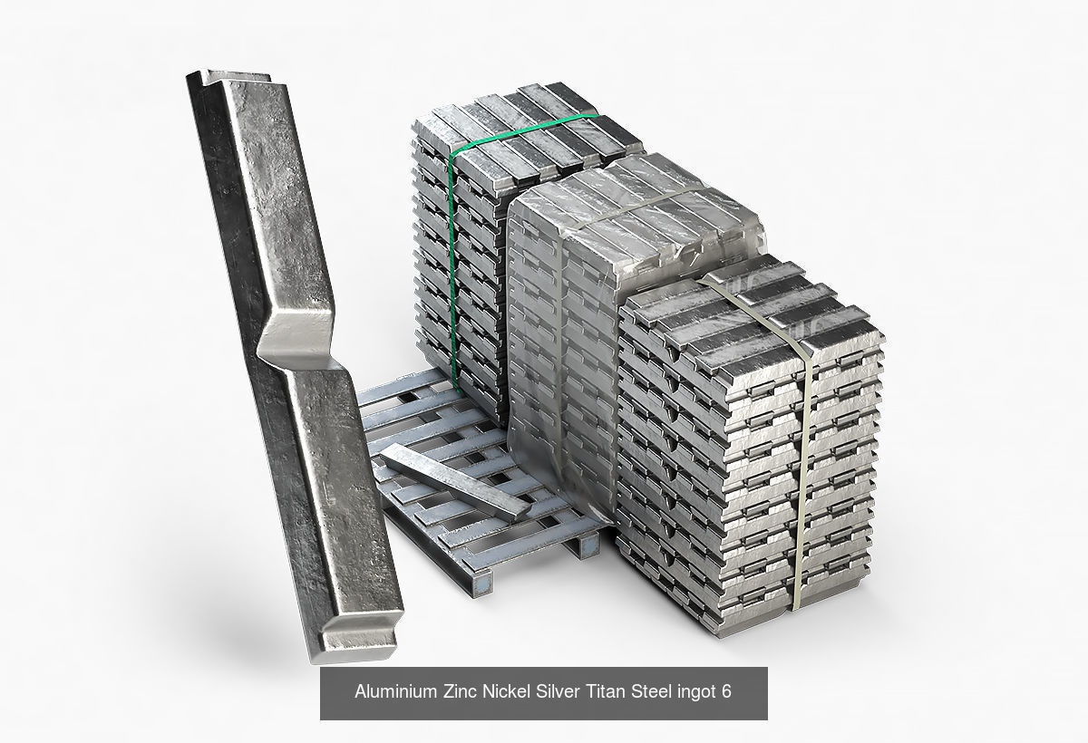 Aluminium Zinc Nickel Silver Titan Steel Copper ingots 3D Model Collection_6