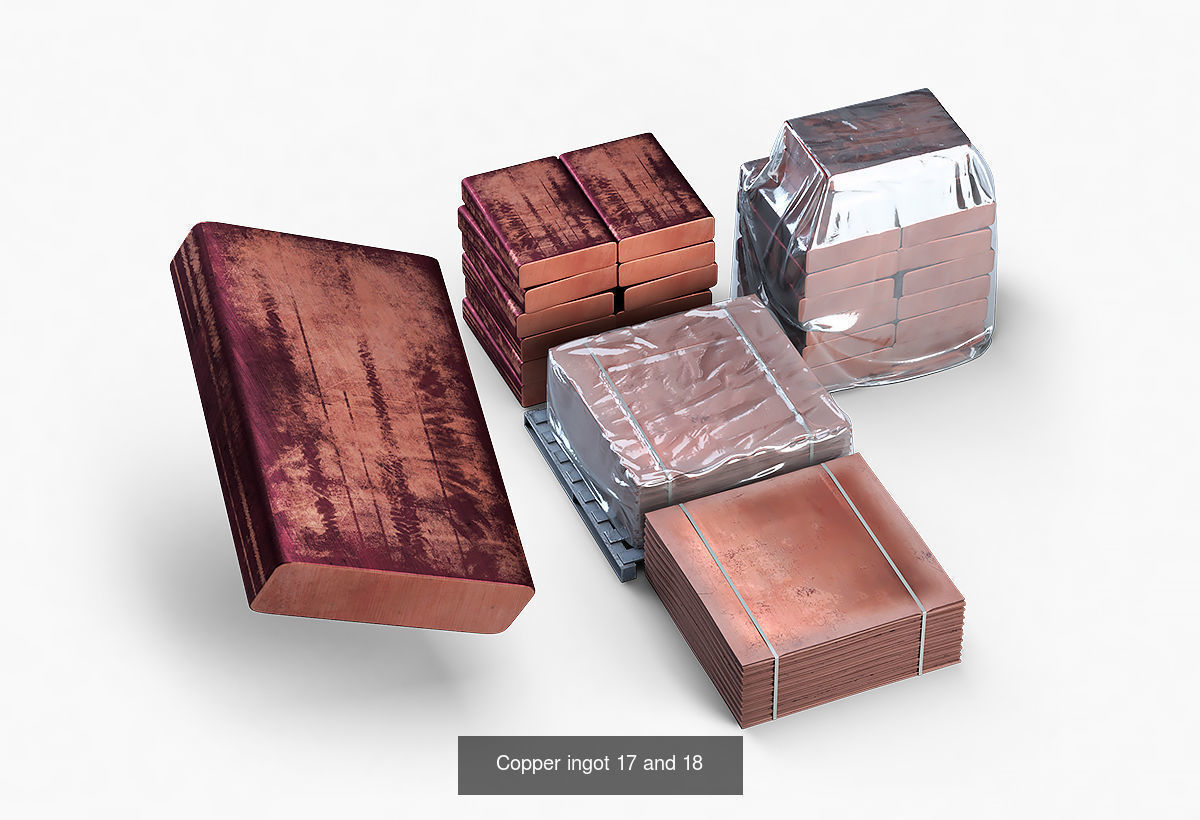 Aluminium Zinc Nickel Silver Titan Steel Copper ingots 3D Model Collection_16