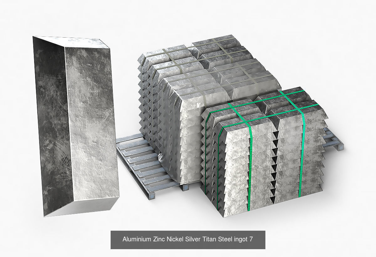 Aluminium Zinc Nickel Silver Titan Steel Copper ingots 3D Model Collection_7