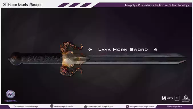 lava Horn Sword - PBR Game Ready Weapon Low-poly 3D model lava Horn Sword - PBR Game Ready Weapon Low-poly 3D model