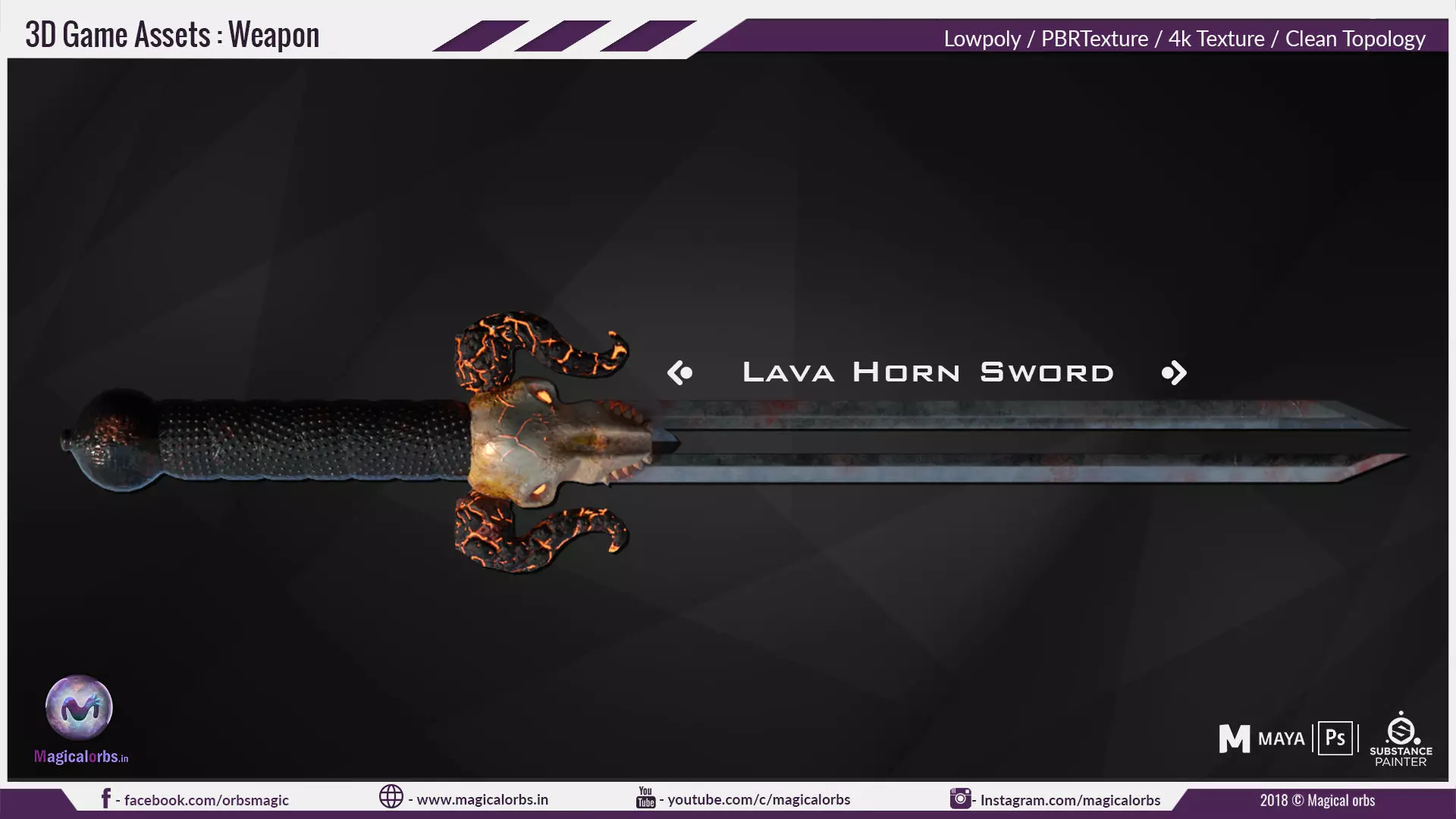lava Horn Sword - PBR Game Ready Weapon Low-poly 3D model_0