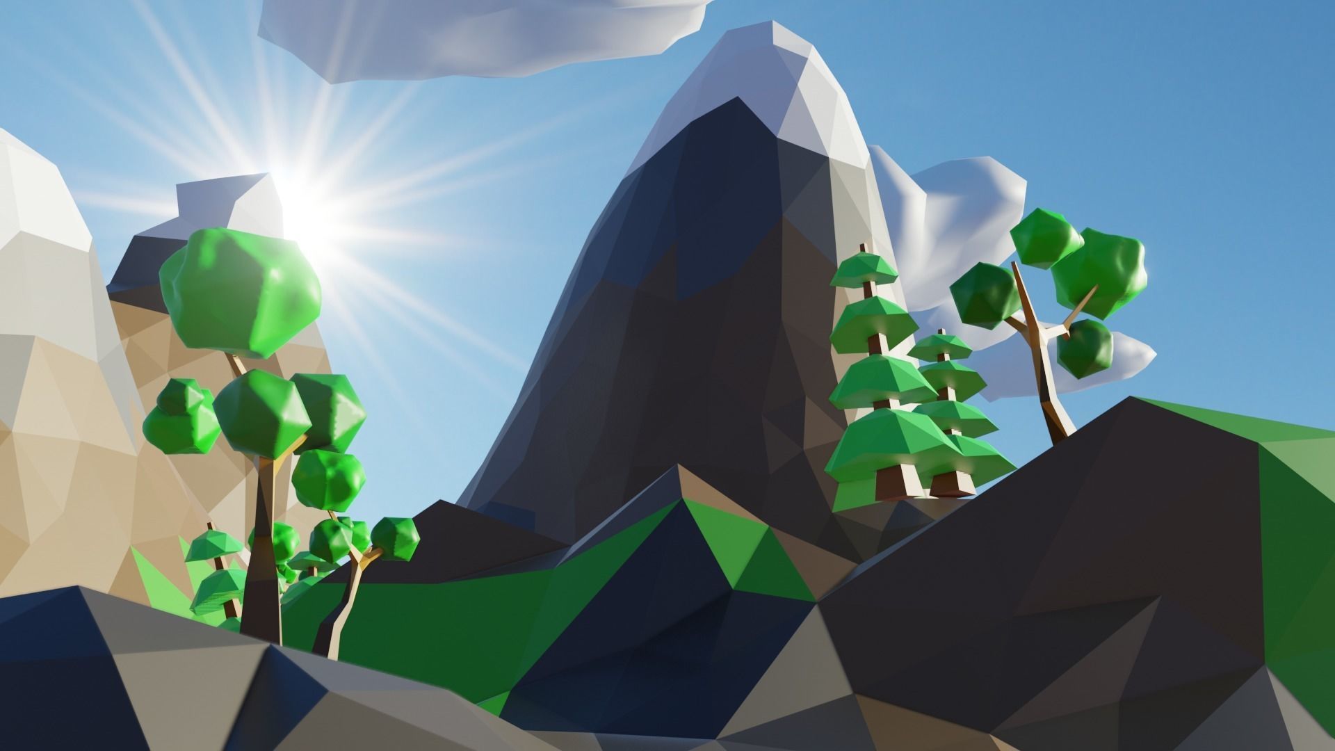 Low poly island mountain in grand canyon Free low-poly 3D model_1