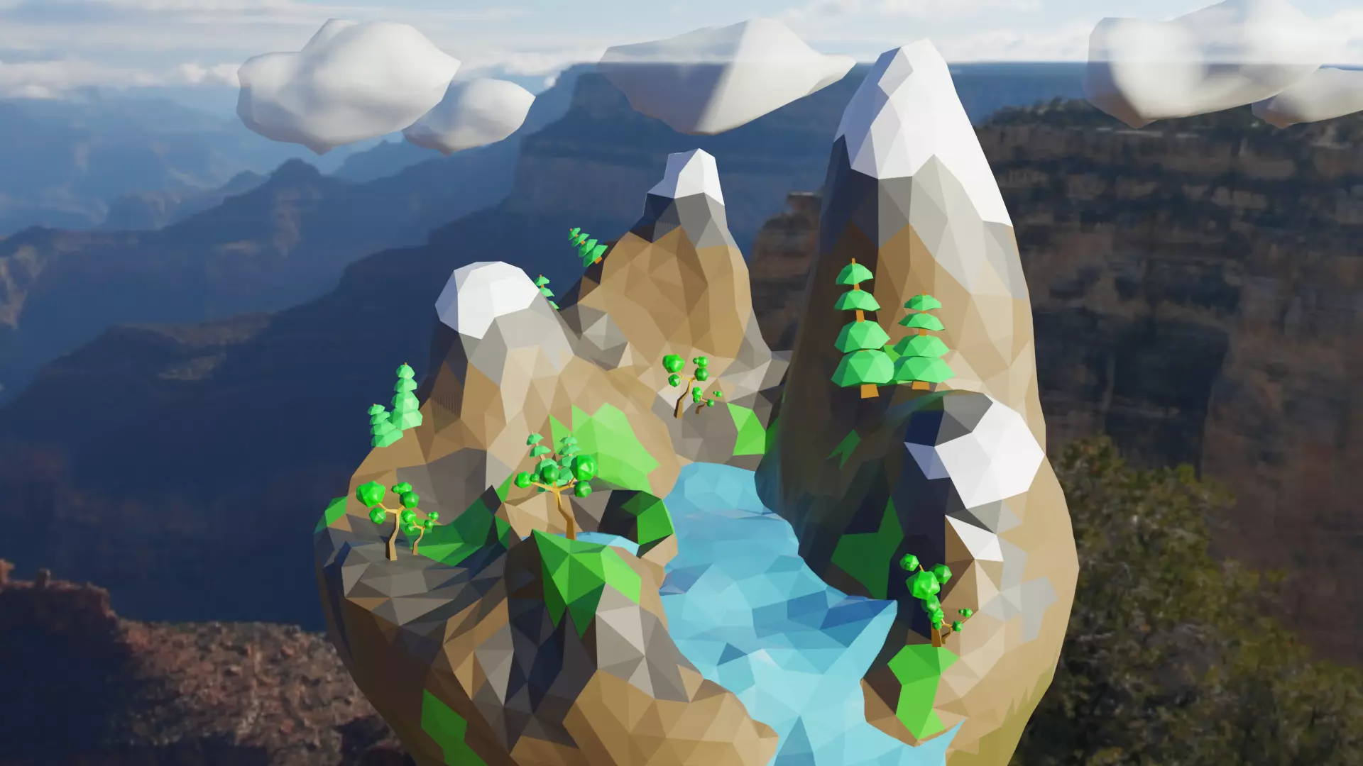 Low poly island mountain in grand canyon Free low-poly 3D model_0