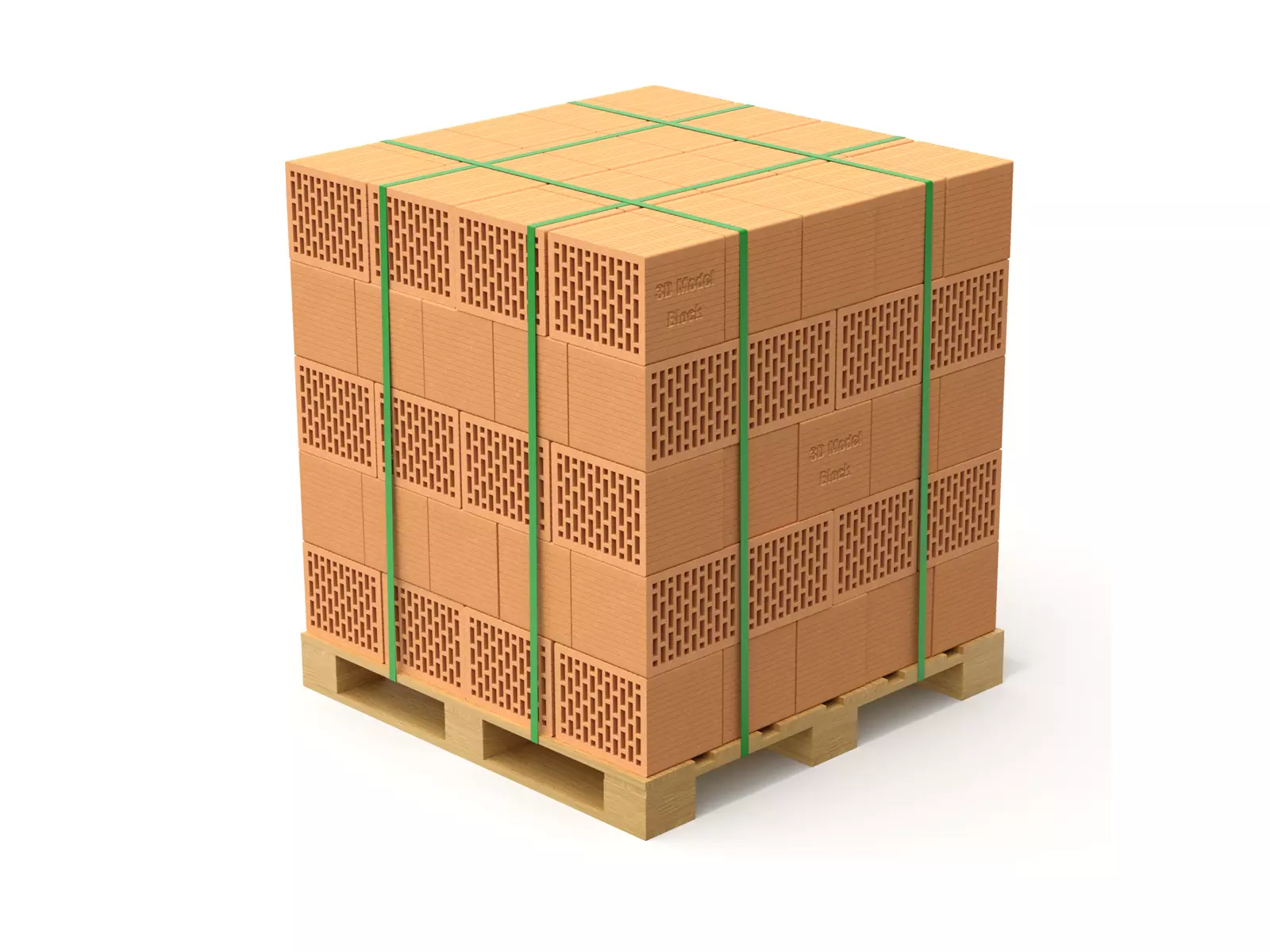 Hollow Clay Blocks and Wooden Pallet 3D model_0