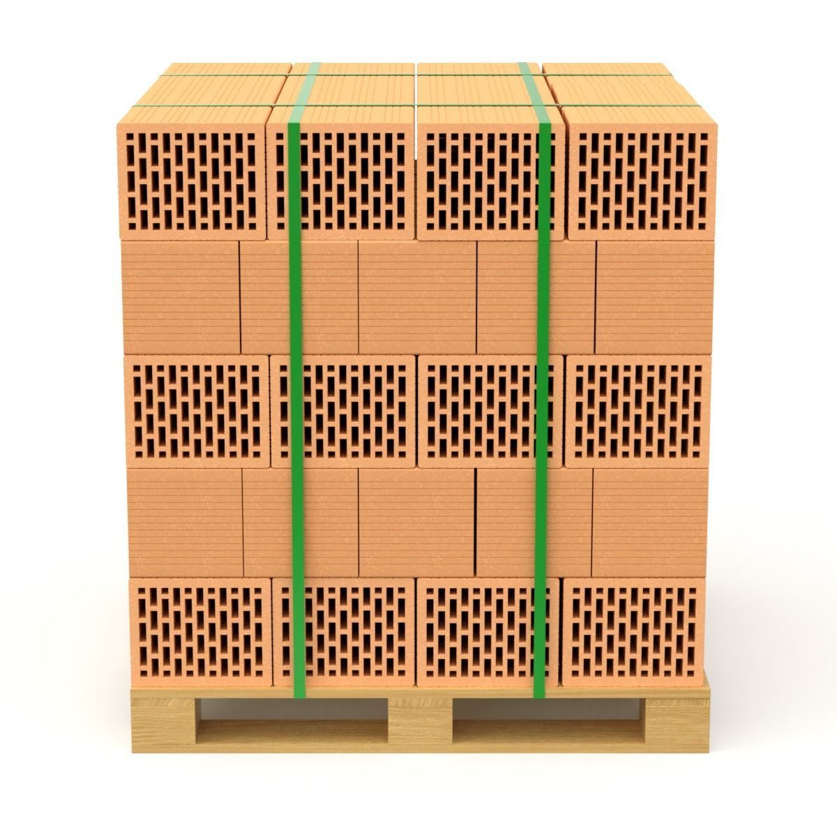 Hollow Clay Blocks and Wooden Pallet 3D model_4